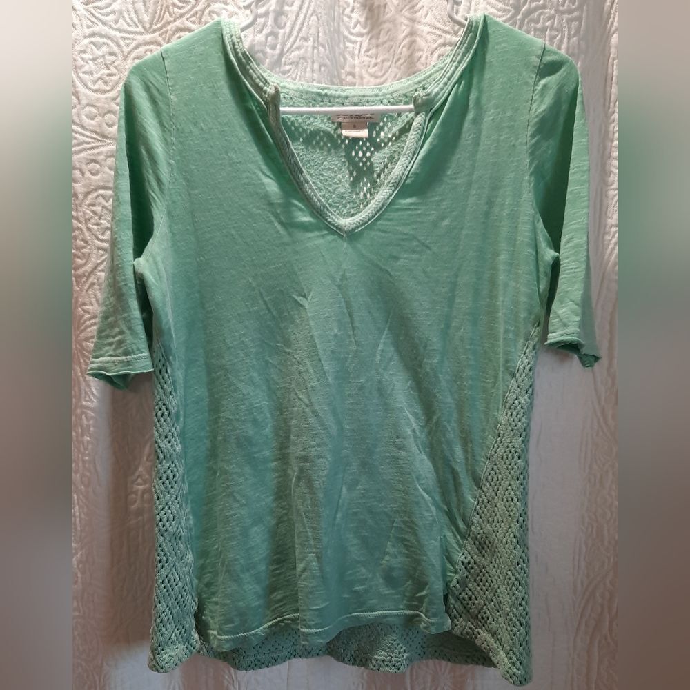 Lucky Brand Blouse Small Green Crochet Classic Bohemian Southwestern Casual